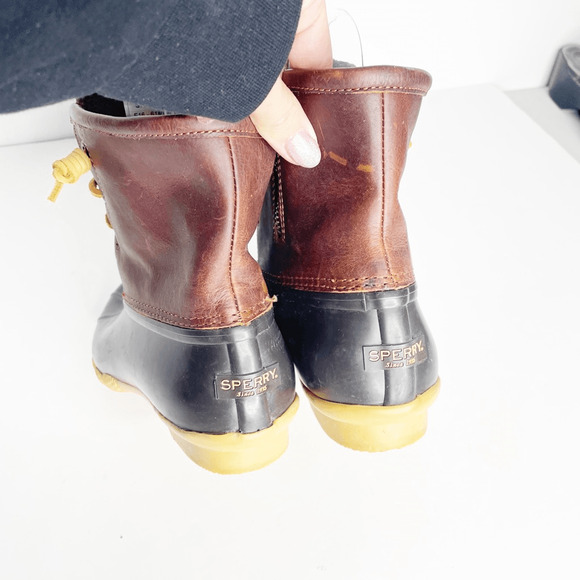 Sperry Saltwater Duck Boot Tan Dark Brown leather waterproof snow rain womens 7 - Picture 3 of 5